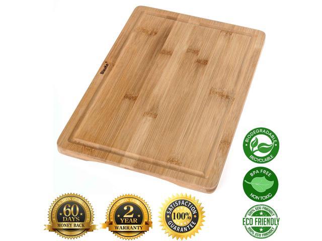 Wood Cutting Board for Kitchen - 15x10' Large Bamboo Cutting Board with Juice Groove and Handles - Wooden Chopping Board, Serving Tray - BlauKe