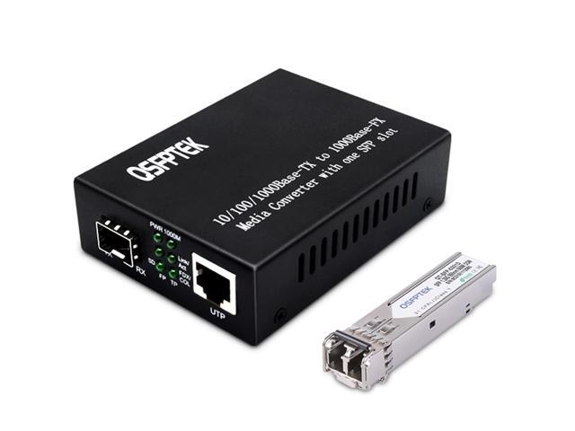 Gigabit Ethernet Media Converter, Multimode Dual LC Fiber, 1x 10/100/1000Base-T RJ45 to 1x 1000Base-SX SFP Slot Ethernet to Fiber Media Converter,...