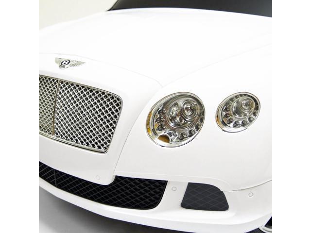 Kids 12 Volt Electric Car R/C Music Lights Car Remote Control Car Licensed Ride On Car Open Trunk White Leather Seat Music Compatible with Bentley