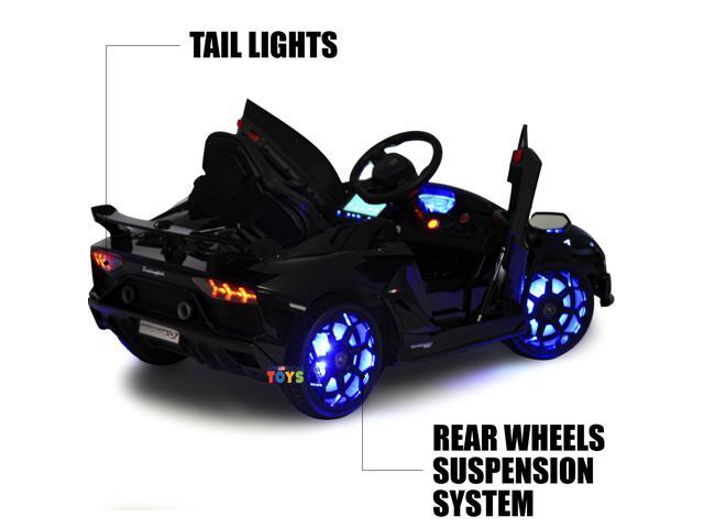 Kids Outdoor Toys 12V Electric Car with RC Ride On Cars with Scissors Doors, Leather Seat, Soft Start, LED Wheels, MP4 Screen, Black, Americas Toys...