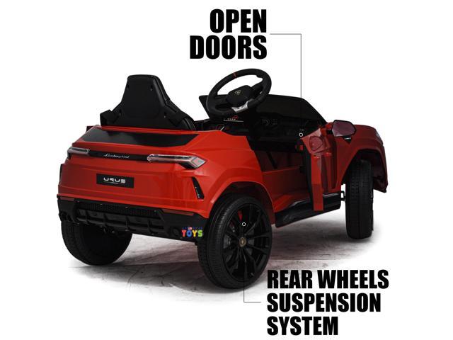 Electric Ride On Car with RC 12V Kids Battery Powered Ride On Toys with Spoked wheel, Open Doors, Leather 1 Seat, MP4 Screen, Music, Horn, Red...