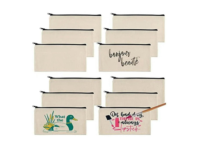 12Pcs Blank Canvas Bags Pencil Case Canvas Makeup Bags,For Painting,School,Organizer