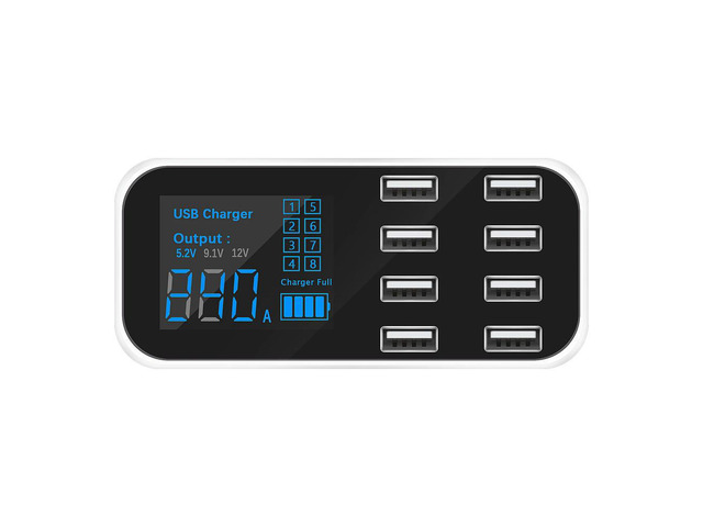 A9S Fast Car Charger 8 Port Multi USB LCD Display Phone Charger 12V Charger USB Hub for Phone Tablets GPS DVR