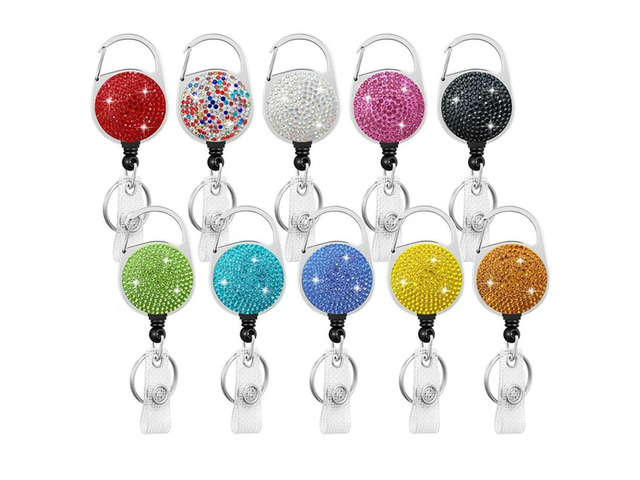 10 Piece Retractable Badge Holders Rhinestone Badge Reel Retractable Keychain Heavy Duty Retractable Id Badge Clip