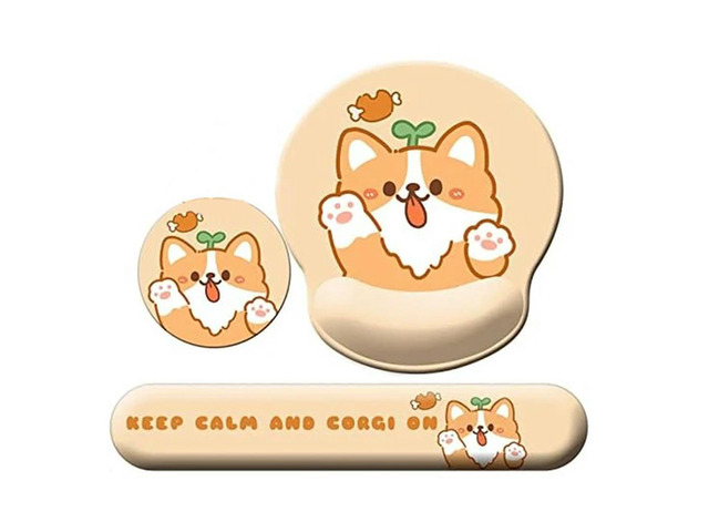 3-In-1 Cute Mouse Pad And Keyboard Wrist Rest Support Wrist Rest With Non-Slip Base With Coaster Yellow