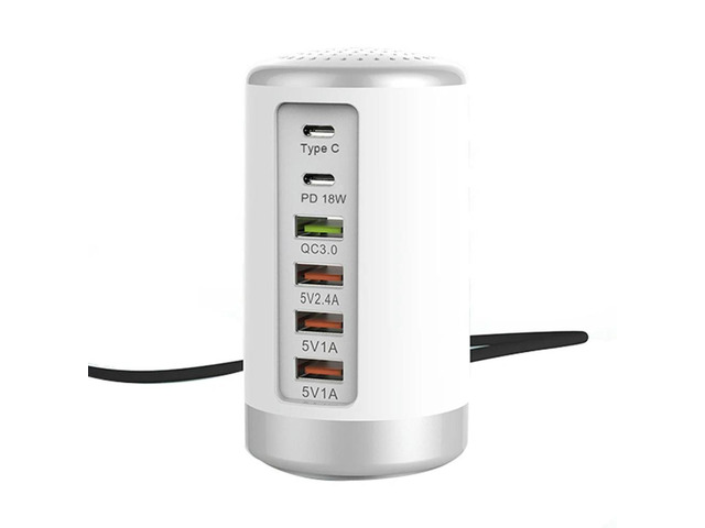 65W USB Fast Charger HUB Quick Charge QC3.0 Multi 6 Port USB Type C PD Charger Charging Station(White) US Plug