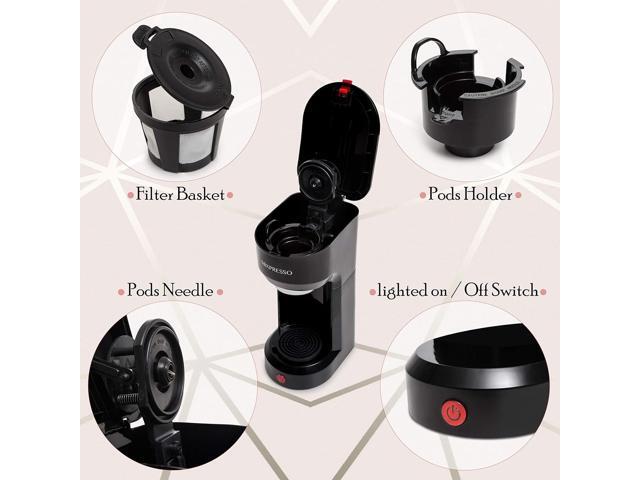 Mixpresso 2-in-1 Coffee Maker Single Serve & Ground Coffee Brewer, Compact Personal Coffee Machine for Pods & Loose Grounds, Quick Brew 14 oz...
