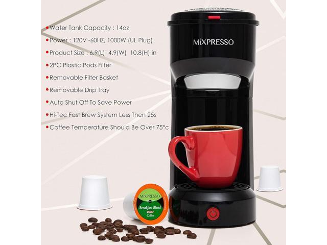 Mixpresso 2-in-1 Coffee Maker Single Serve & Ground Coffee Brewer, Compact Personal Coffee Machine for Pods & Loose Grounds, Quick Brew 14 oz...