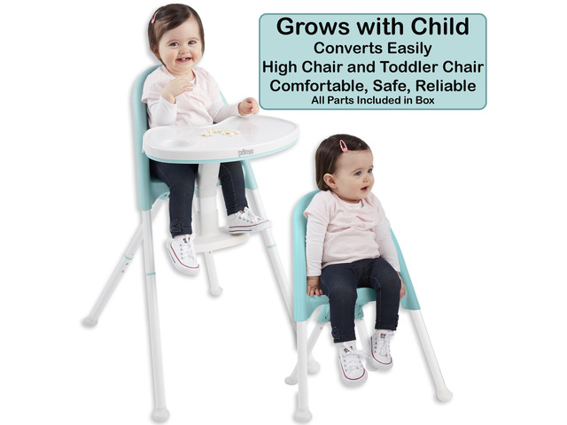 Primo Cozy TOT Deluxe Convertible Folding High Chair & Toddler Chair, Teal/White