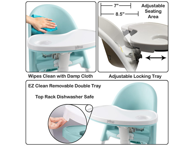 Primo Cozy TOT Deluxe Convertible Folding High Chair & Toddler Chair, Teal/White
