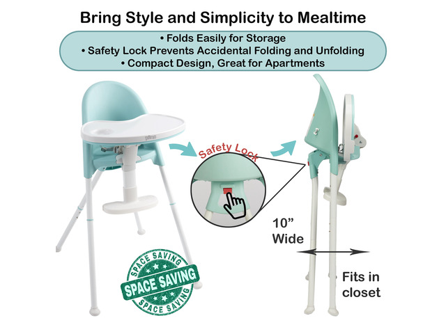 Primo Cozy TOT Deluxe Convertible Folding High Chair & Toddler Chair, Teal/White