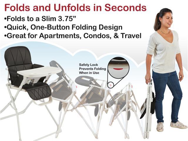 Primo PopUp Folding High Chair - Folds Flat to Store Easily, Travel and Stowable Folding High Chair, Black/White