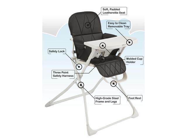 Primo PopUp Folding High Chair - Folds Flat to Store Easily, Travel and Stowable Folding High Chair, Black/White