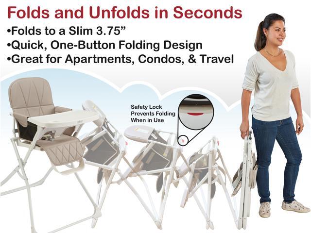 Primo PopUp Folding High Chair - Folds Flat to Store Easily, Travel and Stowable Folding High Chair, Taupe
