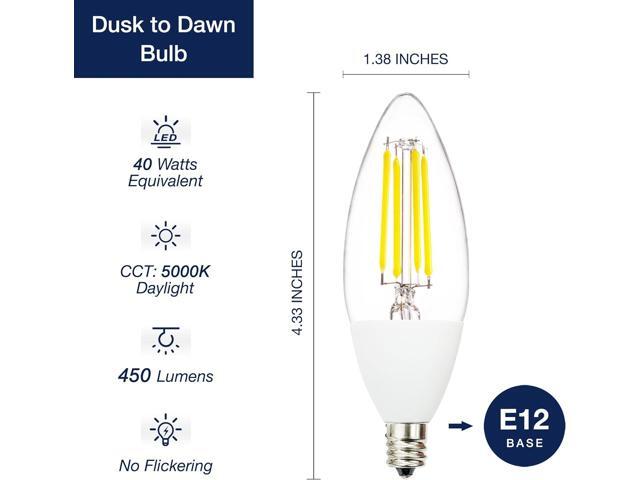 Jaspertronics Dusk to Dawn Outdoor Sensor LED Edison Bulbs, 4W (40W Eqv) 450LM, B11 LED Candelabra Bulb E12 Base Auto On/Off Photocell for...