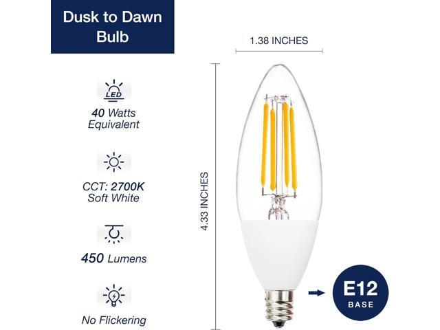 Jaspertronics Dusk to Dawn Outdoor Sensor LED Edison Bulbs, 4W (40W Eqv) 450LM, B11 LED Candelabra Bulb E12 Base Auto On/Off Photocell for...