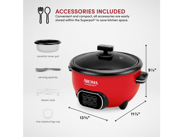 AROMA 20-Cup (Cooked) Super Pot Rice & Grain Cooker, Food Steamer & Multicooker with Sauté, Soup, and Spanish Rice Functions, Automatic Keep Warm...