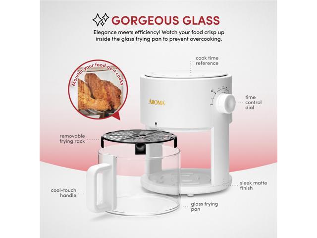 AROMA Glass Air Fryer and Countertop Convection Oven with Powerful 360Crispy Technology (3 Quart)