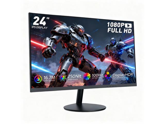 REHISK 24 Inch 1080P Full HD Monitor, 100Hz Gaming & Office Display, FreeSync, HDMI & DP, VESA Mount, Tilt Adjustable, Eye Care, Frameless Design