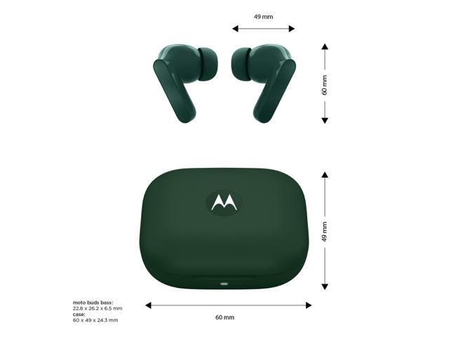 Motorola Moto Buds Bass XT2443-1 Dynamic ANC, Triple Microphone Array, Bluetooth 5.3, IP54 Water & Dust Resistant, Dolby Atmos Audio - (Posy Green)