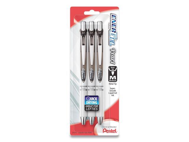 Pentel EnerGel Pearl Gel Pen, 0.7 mm, Black Ink, White/Black, 3/Pack (PEN105455)