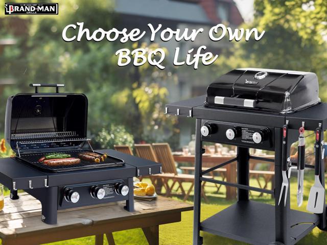 Brand-Man Bronco2 3-Burner Portable Liquid Propane Gas Grill, Black, Outdoor & Garden Use