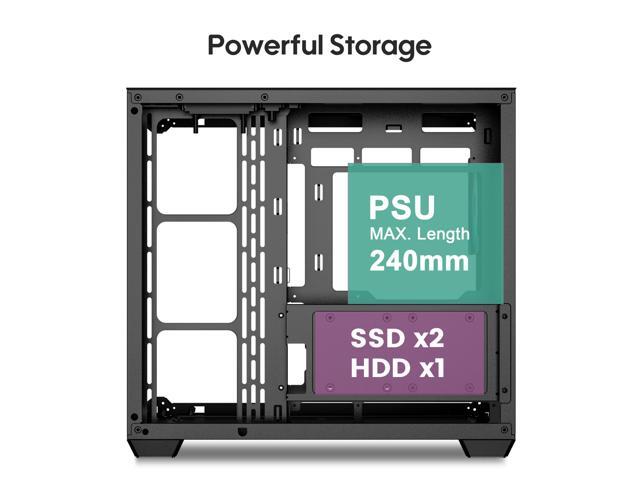 Vetroo AL900 ATX PC Case with 270° Full View Tempered Glass, Supports 360mm Radiator, 4 PWM FDB ARGB Fans with Controller - Black