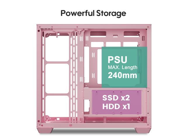 Vetroo AL900 ATX PC Case with 270° Full View Tempered Glass, Supports 360mm Radiator, 4 PWM FDB ARGB Fans with Controller - Pink