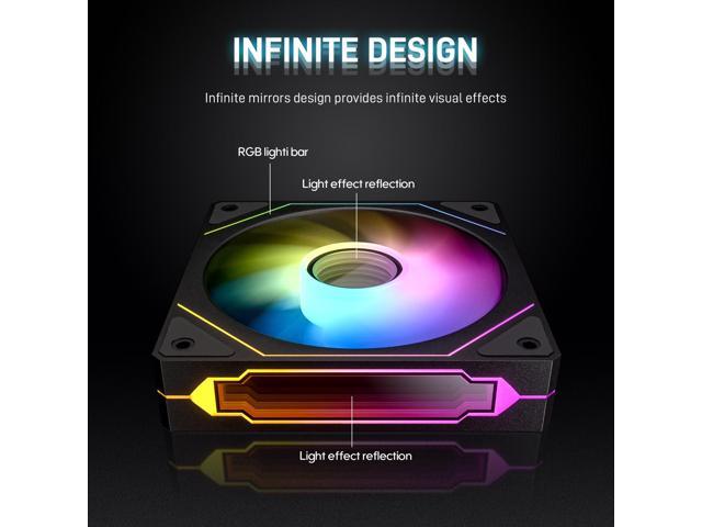 DARKROCK R120-2-Pack 120mm Reverse Installed Infinite Mirror Design PC Fan with Addressable RGB Effect, PWM Smart Control and Hydraulic Bearing for...