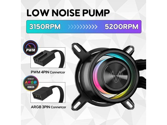 Vetroo R240 Liquid CPU Cooler, Replaceable Cover Design, 2x120mm ARGB & PWM Fans, Low-Noise Operation, 240mm Radiator 250W TDP, Controller Hub...