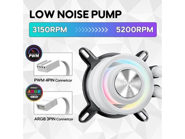 Vetroo R240 Liquid CPU Cooler, Replaceable Cover Design, 2x120mm ARGB & PWM Fans, Low-Noise Operation, 240mm Radiator 250W TDP, Controller Hub...