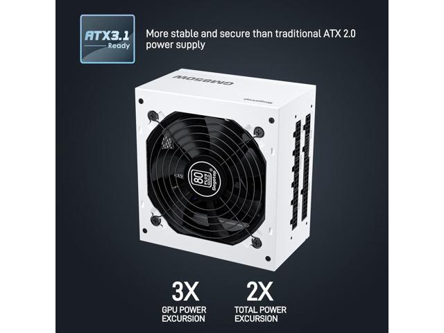 Segotep 850W White PCIe 5.1 Full Modular 80 Plus Gold PSU ATX 3.1 Gaming Power Supply, 12VHPWR Cable, 12+4PIN port and Dual 6+2Pin ports for...