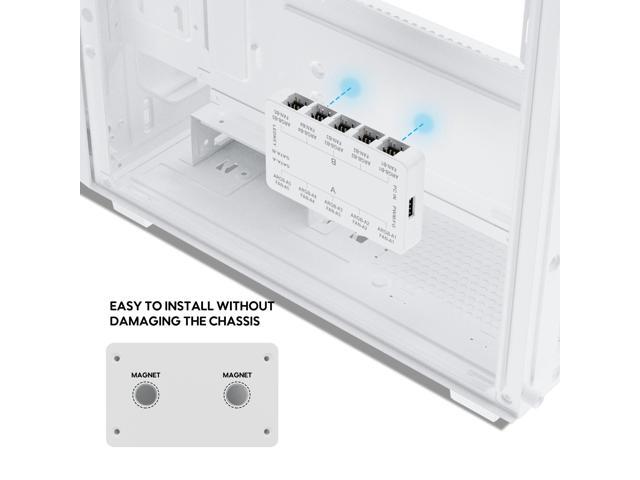 Vetroo 20-Port Case Fan Hub with Remote, SATA Power 10-Port 4-Pin PWM Fan Speed and 10-Port 3-Pin ARGB Lighting Controller (White)