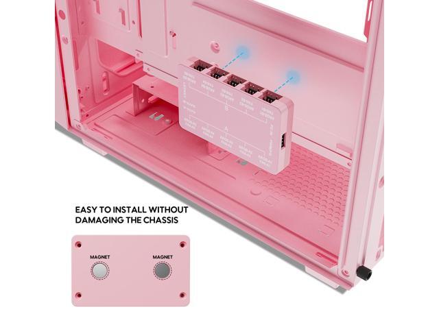Vetroo 20-Port Case Fan Hub with Remote, SATA Power 10-Port 4-Pin PWM Fan Speed and 10-Port 3-Pin ARGB Lighting Controller (Pink)