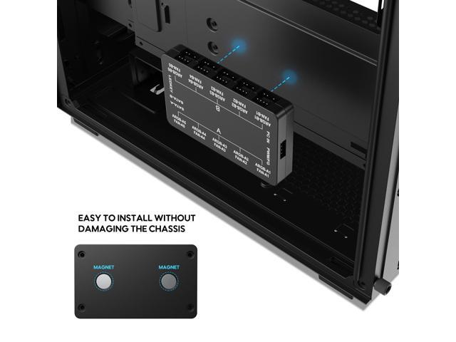Vetroo 20-Port Case Fan Hub with Remote, SATA Power 10-Port 4-Pin PWM Fan Speed and 10-Port 3-Pin ARGB Lighting Controller (Black)