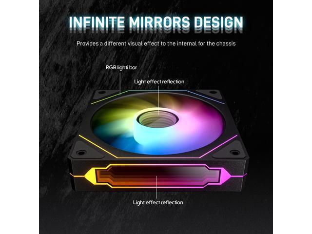 DARKROCK F120 6-Pack 120mm Infinite Mirror Case Fans with PWM Control & ARGB Effect, 24 LED Lights, HDB Hydraulic Bearing for Low-Noise Operation -...