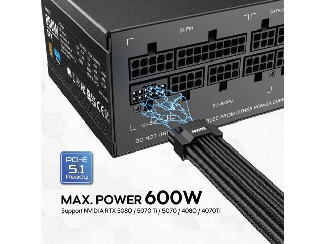 Vetroo 850W SFX Power Supply ATX 3.1 & PCIE 5.1 Ready, 80 Plus Gold Certificate Fully Modular, 90mm FDB Fan for Low-Noise Operation, SFX-to-ATX...