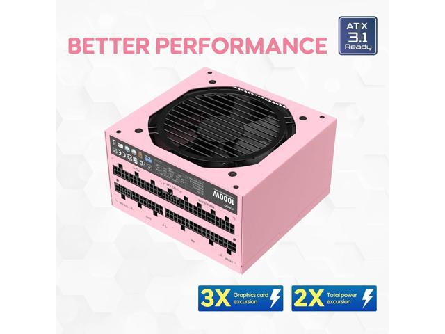 Vetroo AL900 Pink ATX PC Case with 1000W Pink Power Supply, 270° Full View Tempered Glass, Pre-Installed ARGB & PWM FDB Fan, Supports 360mm...