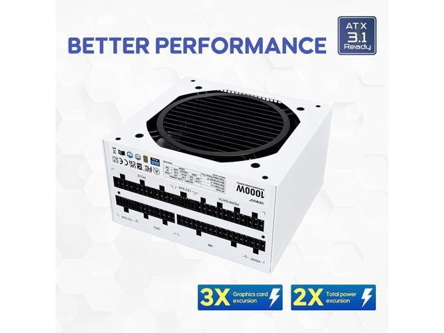Vetroo AL900 White ATX PC Case with 1000W White Power Supply, 270° Full View Tempered Glass, Pre-Installed ARGB & PWM FDB Fan, Supports 360mm...