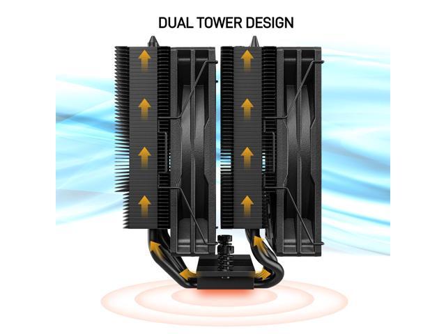 DARKROCK DT6 CPU Air Cooler, Dual Towers with 6 Copper Heat Pipes, 2 x 120mm PWM Fan for Low Noise Operation, Easy Installation - Bracket for AMD...