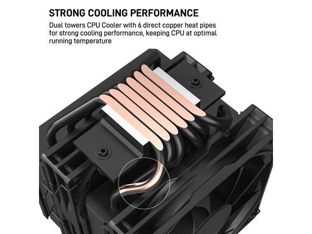 DARKROCK DT6 CPU Air Cooler, Dual Towers with 6 Copper Heat Pipes, 2 x 120mm PWM Fan for Low Noise Operation, Easy Installation - Bracket for AMD...
