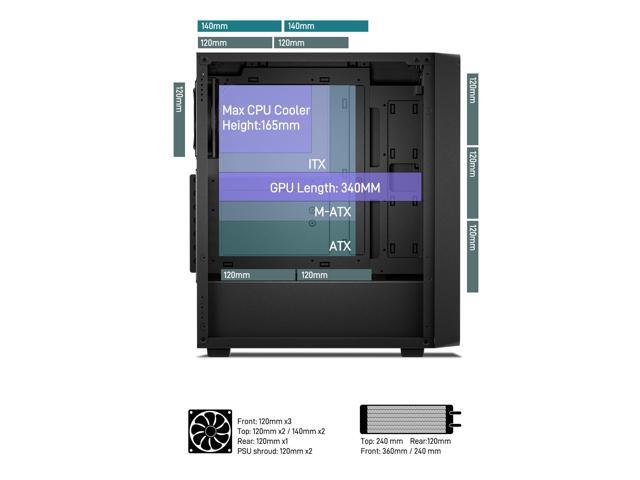 DARKROCK EC2 Black ATX Mid Tower PC Case, Type-C Ready, Supports 50 Series Graphics Cards, Tempered Glass Side Panel, up to 8 x 120mm Cooling Fans...
