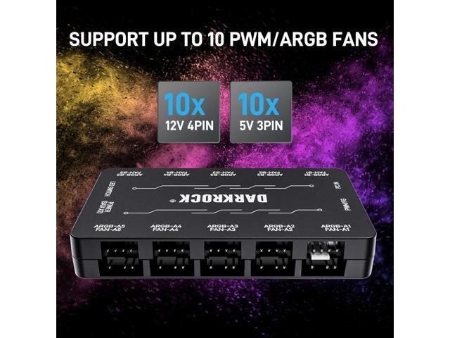 DARKROCK F120 3in1 120mm Infinite Mirror Design Case Fans with 20-Port Contoller Hub, 24 LED Lights PWM Control & ARGB Effect, Hydraulic HDB...