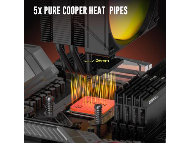 Vetroo V5E CPU Air Cooler with Brushed Finish Design & 5 Heat Pipes, 120mm FDB & PWM Fan, ARGB LED Lighting Sync Cooling for Intel LGA...