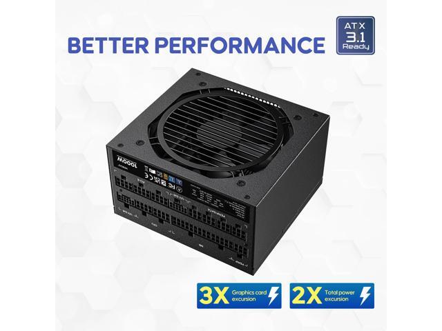 Vetroo 1000W Black Power Supply ATX 3.1 Ready Dual PCIe 5.1, 80 Plus Gold Full Modular, Compact Size, Eco Mode with 120mm FDB Fan, 10 Year...