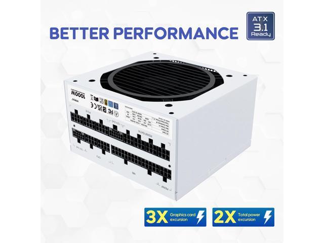 Vetroo 1000W White Power Supply ATX 3.1 Ready Dual PCIe 5.1, 80 Plus Gold Full Modular, Compact Size, Eco Mode with 120mm FDB Fan, 10 Year...
