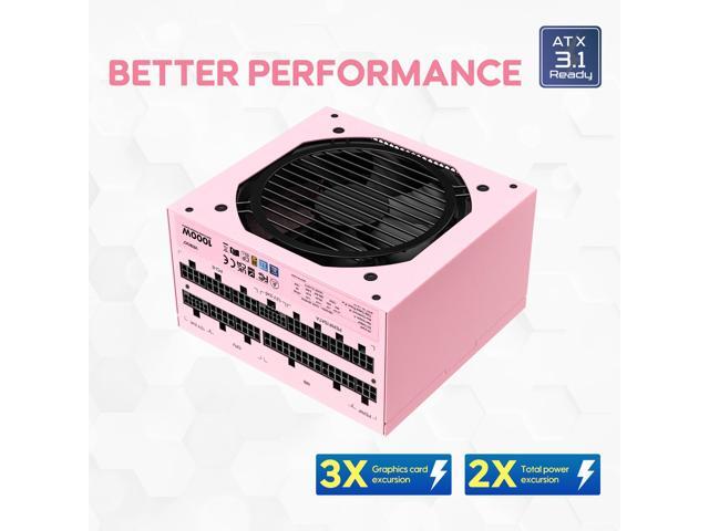 Vetroo 1000W Pink Power Supply ATX 3.1 Ready Dual PCIe 5.1, 80 Plus Gold Full Modular, Eco Mode with 120mm FDB Fan, Compact Size, 10 Year...