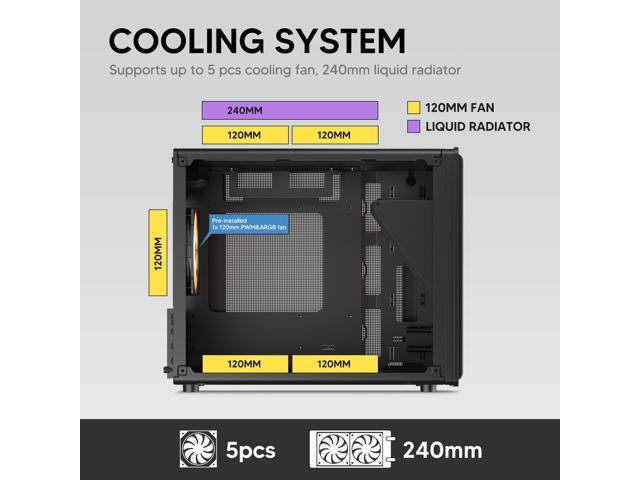 Vetroo M06 Micro-ATX/Mini-ITX Gaming PC Case, Compact High Airflow Mesh Mid Tower, Supports 5×120mm Fans & 240mm Liquid Cooling, GPU Up to 355mm,...