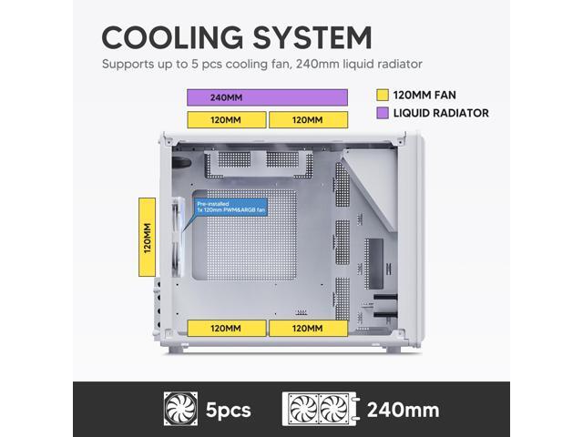 Vetroo M06 Micro-ATX/Mini-ITX Gaming PC Case, Compact High Airflow Mesh Mid Tower, Supports 5×120mm Fans & 240mm Liquid Cooling, GPU Up to 355mm,...