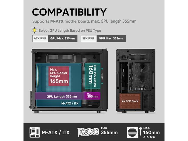 Vetroo M06 Micro-ATX/Mini-ITX Gaming PC Case, Compact High Airflow Mesh Mid Tower, Supports 5×120mm Fans & 240mm Liquid Cooling, GPU Up to 355mm,...